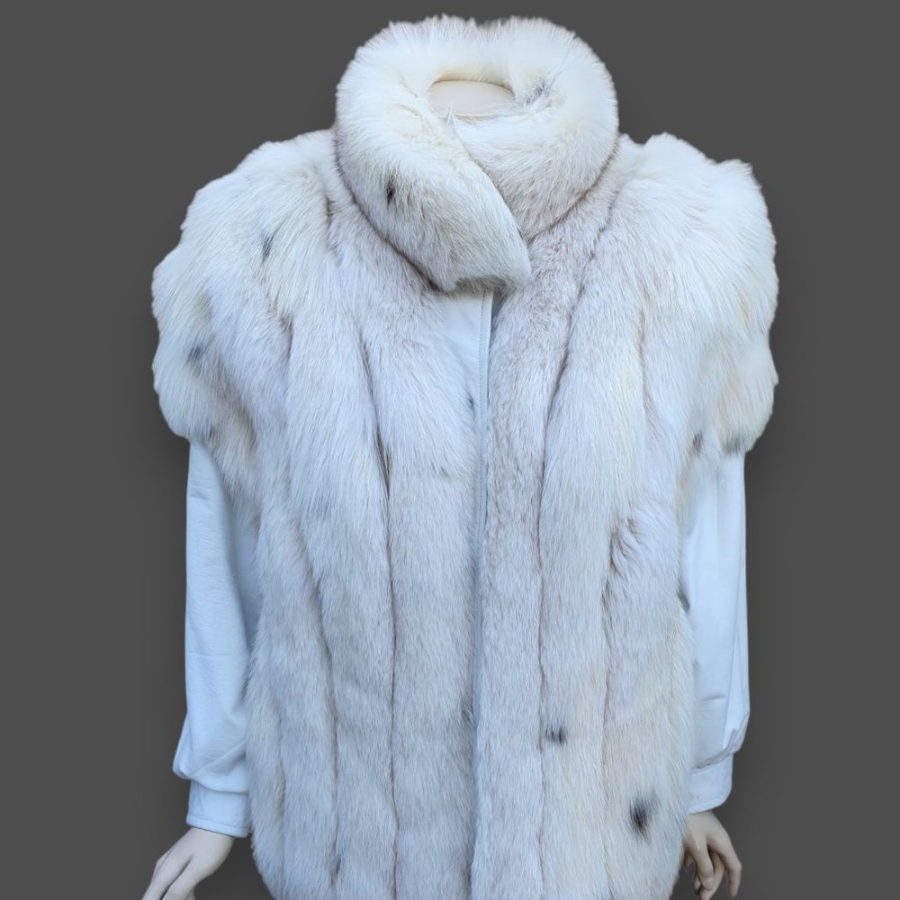 Vintage 80's Dyed Fox Fur & White Leather Jacket - Large
